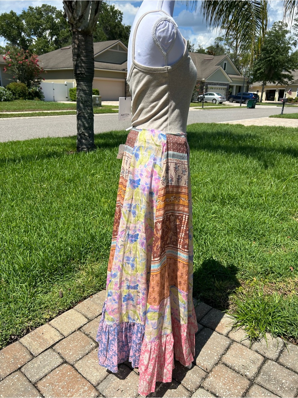 NWT🌷Free People Santa Eulalia Patchwork Printed Ruffle Hem A-Line Maxi Skirt - Picture 9 of 16